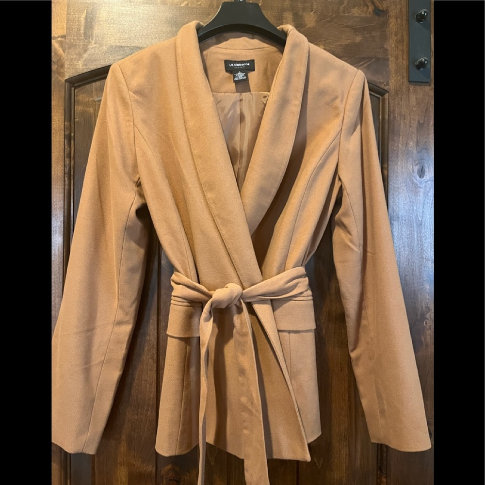 Belted camel color blazer